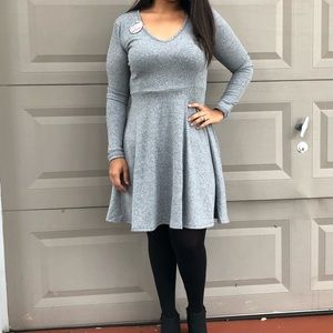 Long sleeve gray skater dress